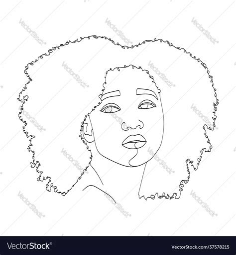 Line Art Woman Face Drawing Black Woman Afro Vector Image