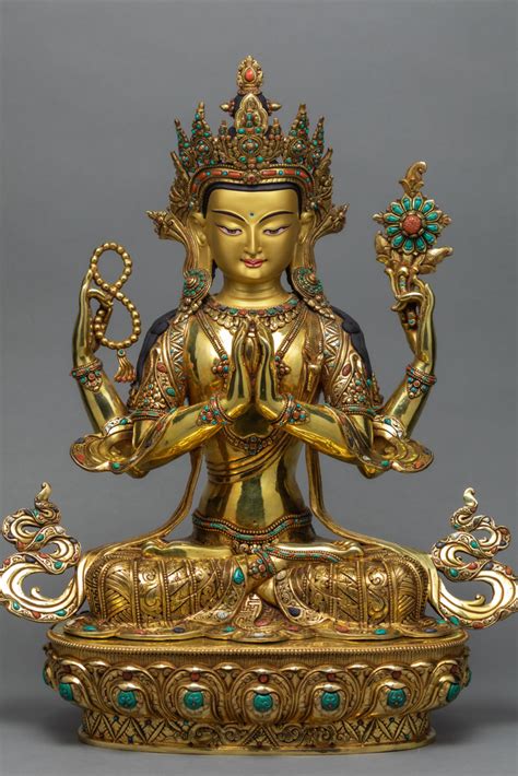 Chenrezig Avalokiteshvara Gold Statue Buddha Statue Vajrayana Tibetan