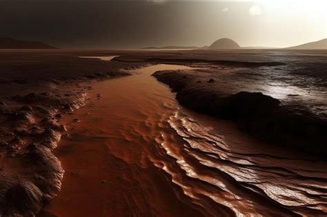 Premium AI Image Red Planet Landscape With Water In Soil Mars