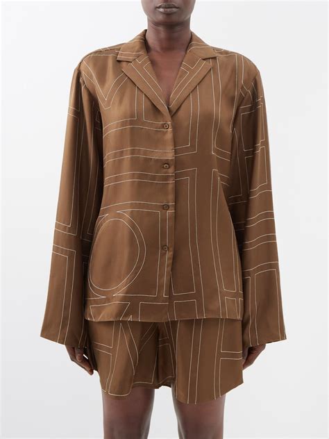 Buy TotÊme Monogram Jacquard Silk Shirt Brown At 40 Off Editorialist