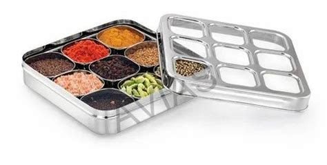 Square Silver Stainless Steel Masala Dabba at ₹ 2800/piece in Madurai ...