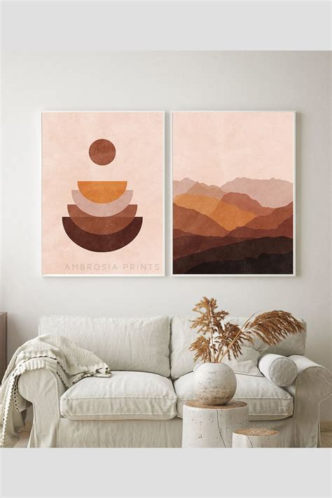 Mid Century Modern Art Set Of Burnt Orange Wall Art Set Of Earth