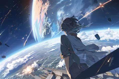 Premium Photo | Looking at a massive planet anime style