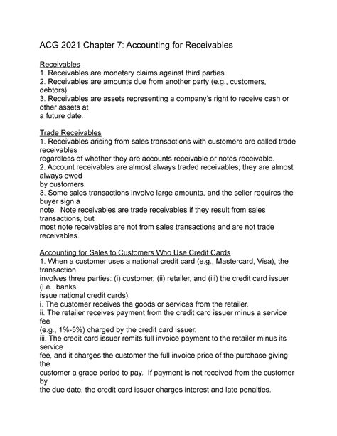 ACG 2021 Chapter 7 ACG 2021 Chapter 7 Accounting For Receivables