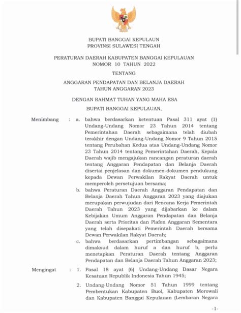 PERDA Kab Banggai Kepulauan Nomor 10 Tahun 2022 APBD T A 2023