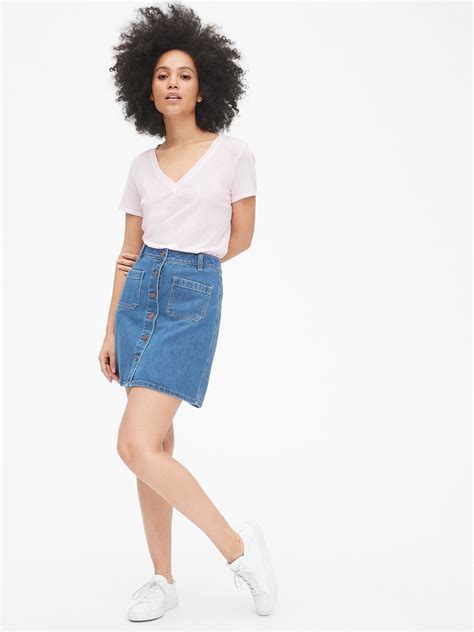 Button Front Denim Mini Skirt With Patch Pockets Gap Button Front Denim Skirt Mini Skirts