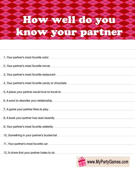 How Well Do You Know Your Partner Free Printable Game Fun Questions