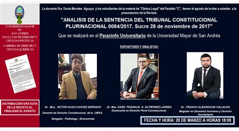 Análisis De La Sentencia Del Tribunal Constitucional Plurinacional 00842017 Universidad Mayor