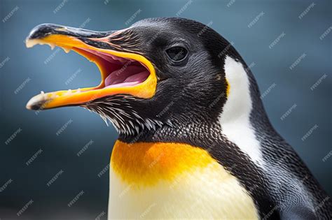 Premium Photo | A penguin with an open mouth is showing its teeth