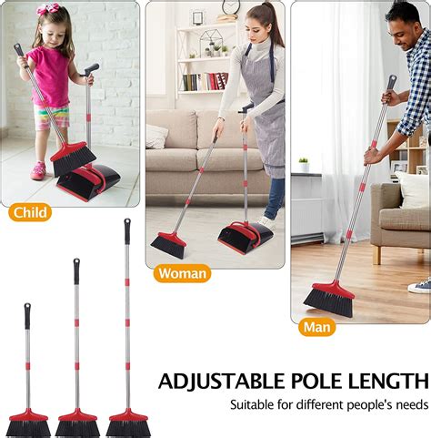 Xxxflower Broom And Dustpan Set With Long Handle Light Weight Stainless Steel Poles Stand