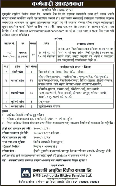 NMB Laghubitta Bittiya Sanstha Limited Vacancy For Trainee Assistants