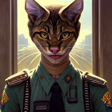 Portrait Painting Of A Friendly Tabaxi Police Officer Stable