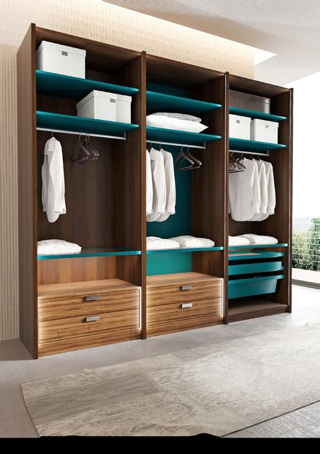 Dark Wood Grain Galley Walk In Closet Bedroom By OPPEIN Group