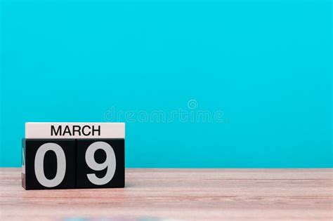 March 9th. Day 9 Of March Month, Calendar On Turquoise Background ...