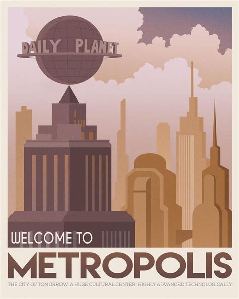 Metropolis City Superman Art Retro Travel Poster Superhero Etsy In