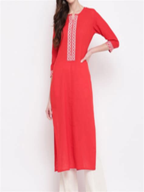 Buy Vbuyz Women Red Ethnic Motifs Cotton Yoke Design Kurta Kurtas For