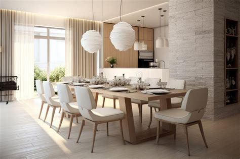 Comedor Amplio Y Luminoso Con Mesa Grande De Madera Generador De Ai