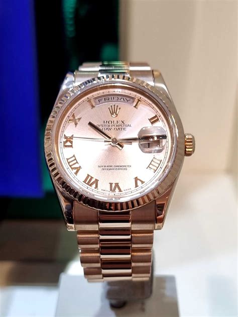 Rolex President Day Date 36mm Rose Gold Pink Roman Dial Gothelf Watches