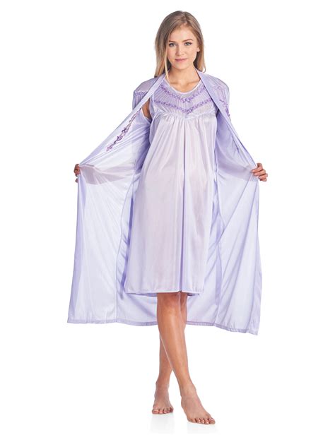 Casual Nights Womens Satin 2 Piece Robe And Nightgown Set