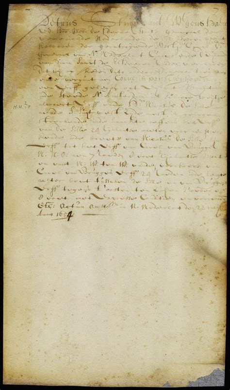 Document Patent Of Cornelis Van Tienhoven For A Lot In New Amsterdam