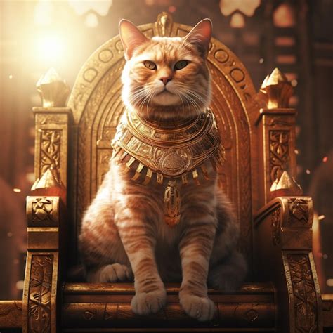 Premium Ai Image A Cat Sitting On A Throne Wearing A Gold Necklace