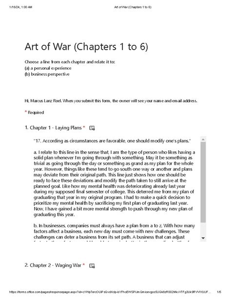 Art of War (Chapters 1 to 6) - Art of War (Chapters 1 to 6) Choose a line from each chapter and ...