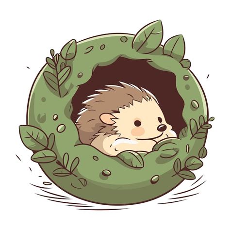 Cute Igel Schlafen In Einem Loch Cartoon Vektor Illustration Premium