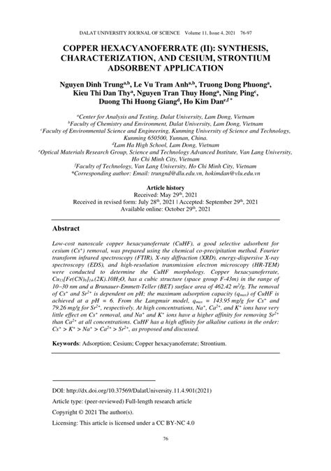 Pdf Copper Hexacyanoferrate Ii Synthesis Characterization And