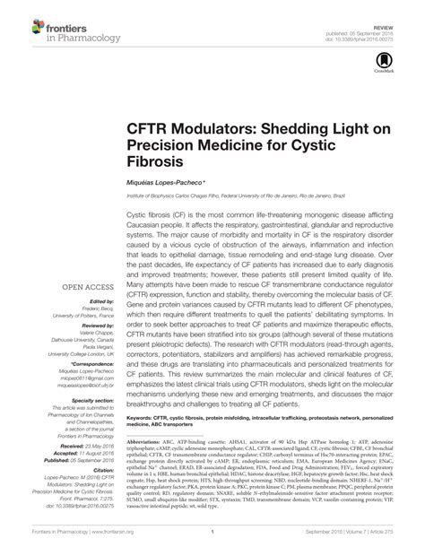 Pdf Cftr Modulators Shedding Light On Precision Medicine For Cystic