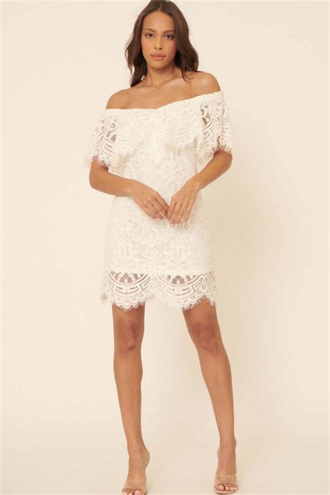 Precious Kiss Off Shoulder Lace Mini Dress Shoppromesa