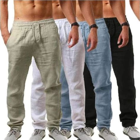 Homme Pantalon Lin Ete Grande Taille Pantalon Decontracte Avec Poches Cordon Pantalon Ample De