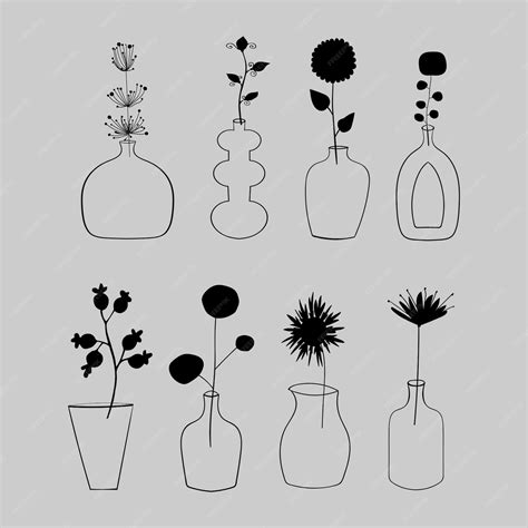 Premium Vector | Different plants and flowers in vases. vector set for floral design. contour ...