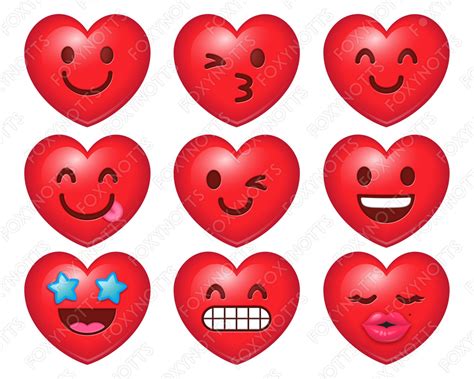 Heart Emoji Clip Art: Smiley Face, Digital Download, Clipart, Emoticons ...