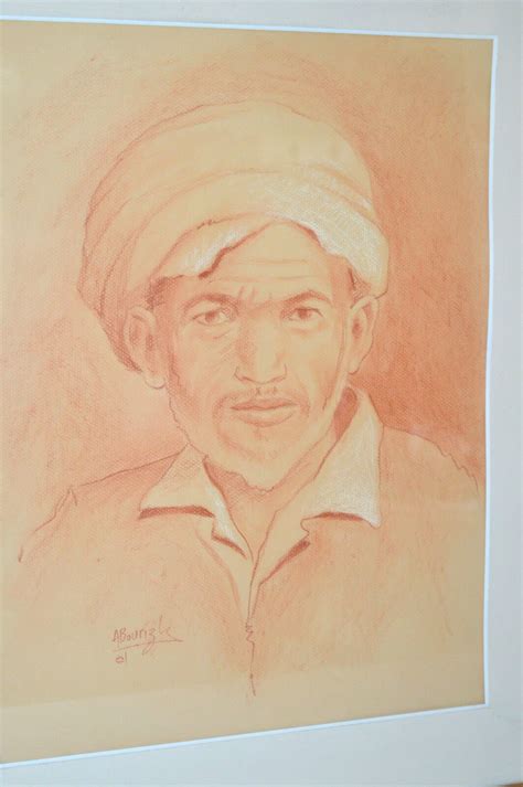 DESSIN SANGUINE PORTRAIT HOMME AFRIQUE DU NORD signé ABOURIZK OL sous