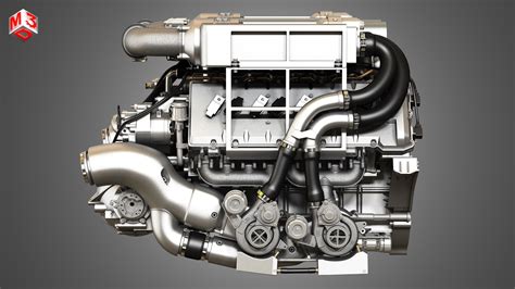 Veyron 8 Litre Engine W16 Engine With 4 Turbochargers 3D Model CGTrader