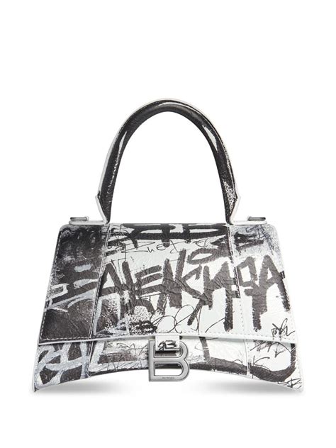 Balenciaga Graffiti-print Leather Shoulder Bag in White | Lyst