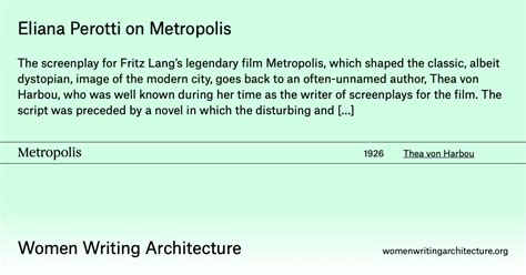 Eliana Perotti On Metropolis Women Writing Architecture