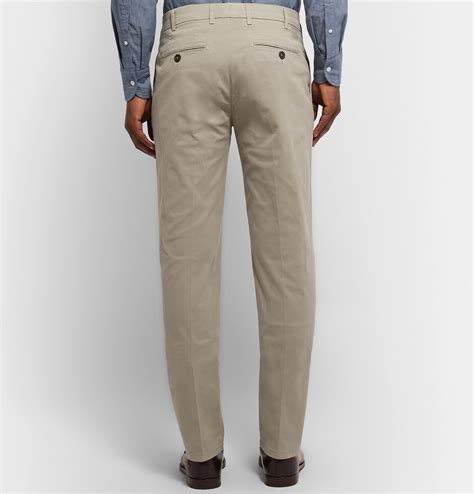 Canali Beige Slim Fit Stretch Cotton Twill Chinos Neutrals Canali