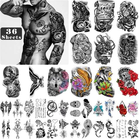 Yazhiji 36 Feuilles Tatouages Temporaires Grand Faux Corps Bras Épaule