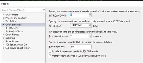 Sql Ssms Setting For Query Result Time Limit Stack Overflow