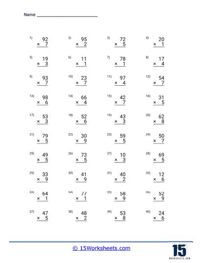 2 Digit By 1 Digit Multiplication Worksheets 15