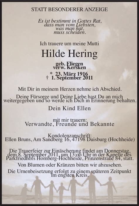 Traueranzeigen Von Hilde Hering Trauer In Nrw De