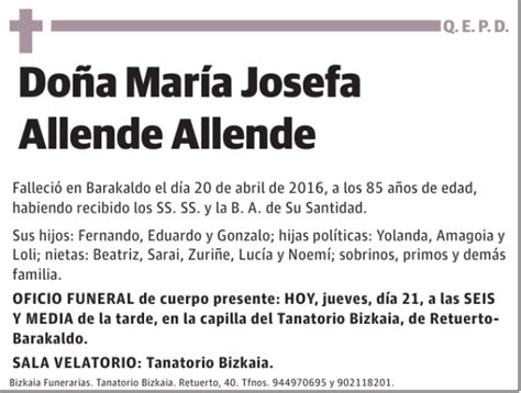 María Josefa Allende Allende Esquela Necrológica El Correo