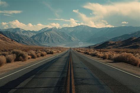 Asphalt Road Leading To Mountains At Sunset Stock Image Image Of