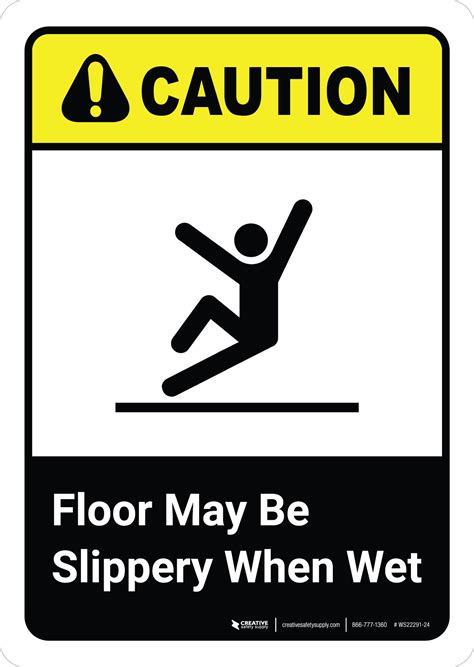 Caution Floor May Be Slippery When Wet With Icon Ansi Portrait Wall Sign