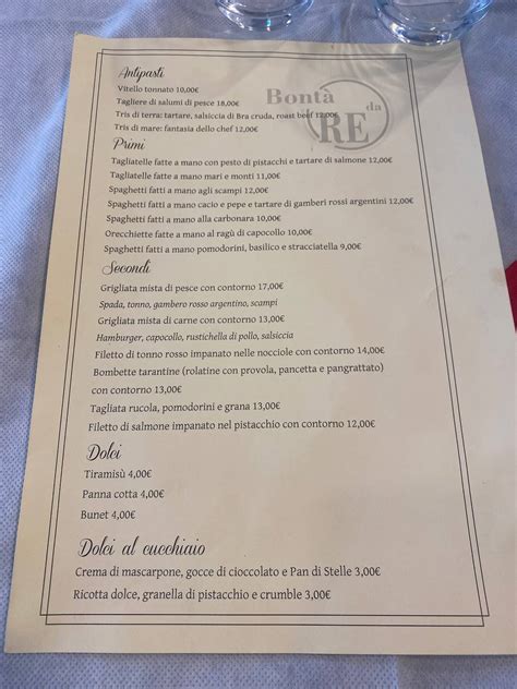 Menu da Bontà Da Re ristorante Torino