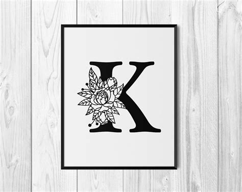 Floral Alphabet Letter K Svg Flower Monogram Clip Art Etsy