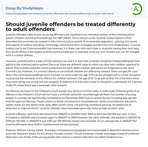 Should Juvenile Offenders Be Treated Differently To Adult Offenders Essay Example