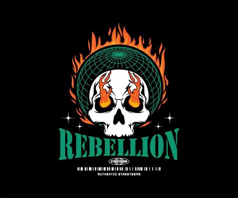 rebellion slogan print design typography skull with fire burning from