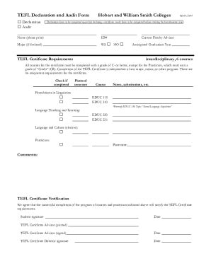 Fillable Online Hws Eduofficespdftefl Declaration And Audit Form